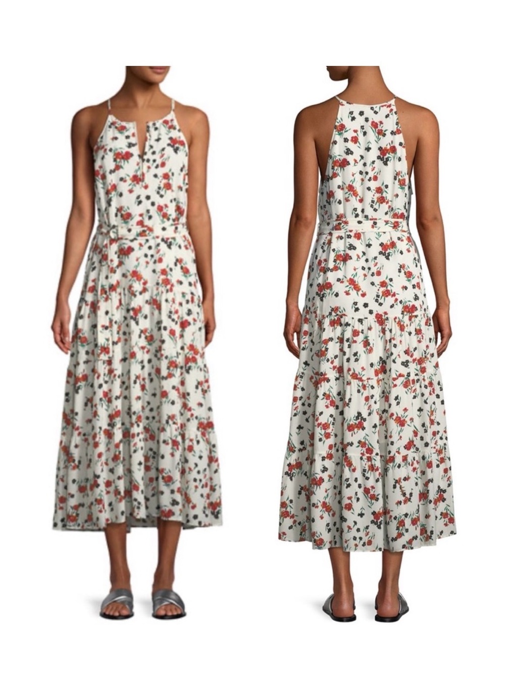 A.L.C. Floral Halter Midi Dress in Cream and Red